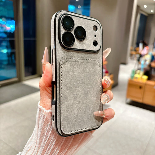 Wallet Card Holder Suede Leather Phone Case for  17 16 15 14 13 plus Pro Max Business Insert Card Matte Lens Glass Cover