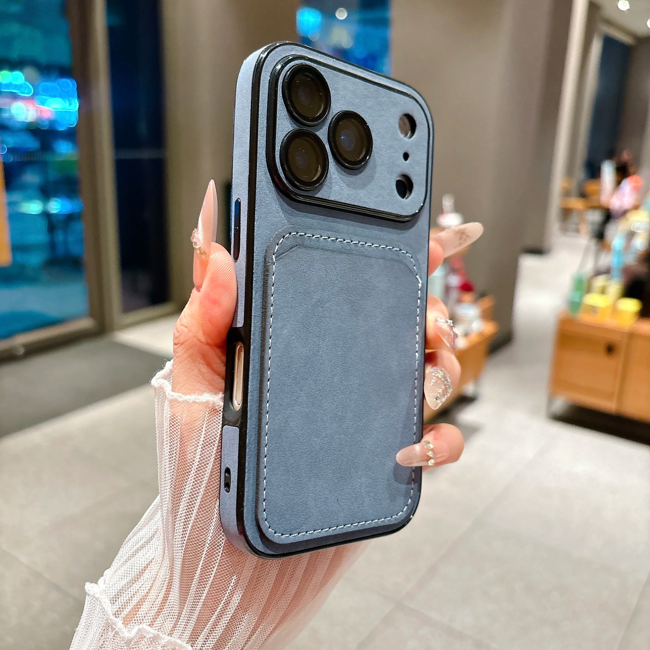 Wallet Card Holder Suede Leather Phone Case for  17 16 15 14 13 plus Pro Max Business Insert Card Matte Lens Glass Cover